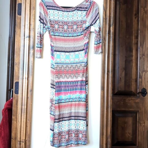 American rag Multicolored Mix Pattern-Midi front /Maxi back Dress - Picture 4 of 8